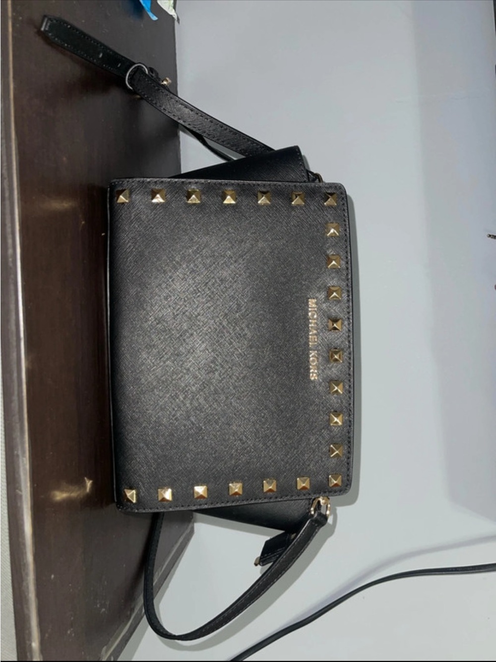 Michael Kors Black Crossbody with Gold Studs
